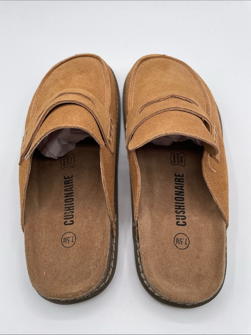 Cushionaire Women’s 7.5 Tan Suede Leather Slip-On Clog Loafer Mule NEW - Picture 3 of 13